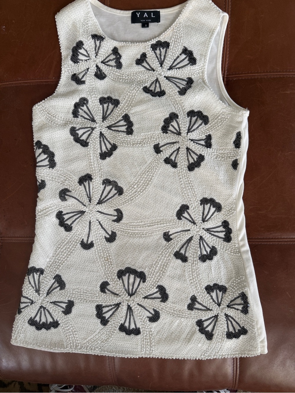 White Sleeveless Beaded sequin Floral Shell Top